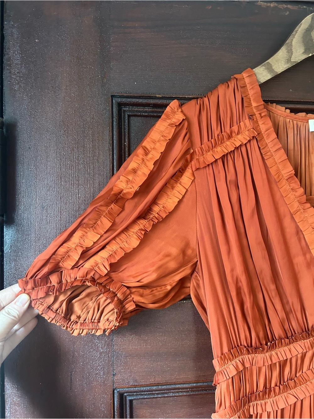 Ulla Johnson Olivia Puff Sleeve Ruffle Satin Midi Dress Boho Mermaidcore Size 8 - Picture 7 of 12